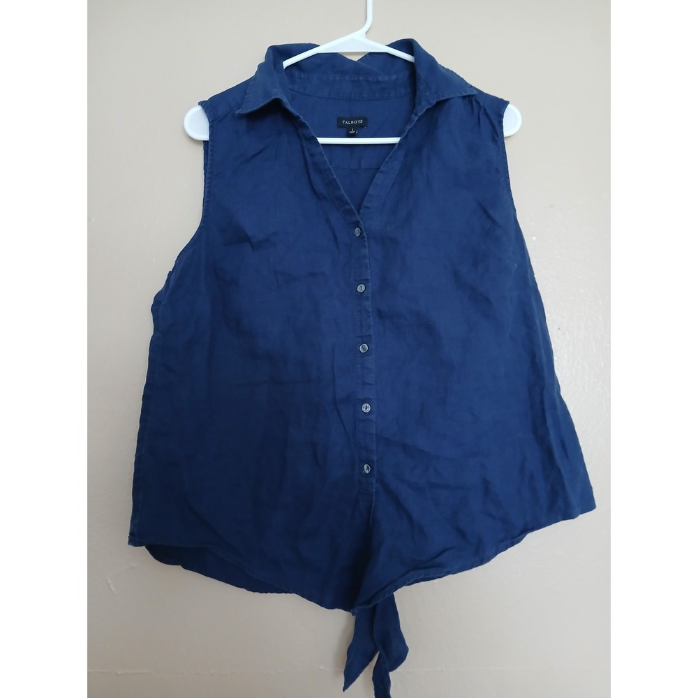Talbots Top Large 100 Linen Cottage Coastal Beach Boho Resort Cruise Knotted